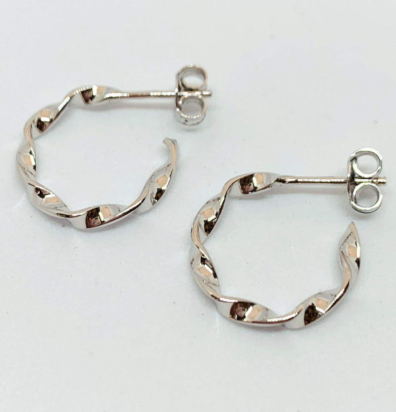 Silver Twist Hoop Stud Earrings