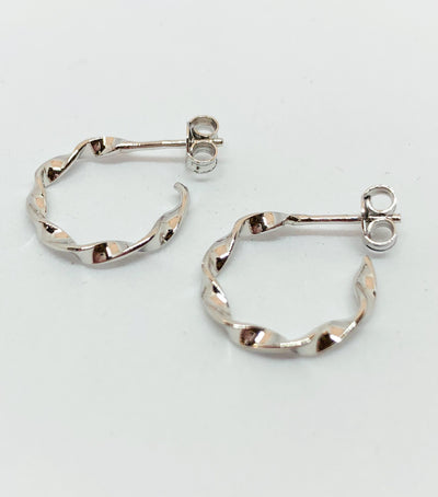 Silver Twist Hoop Stud Earrings