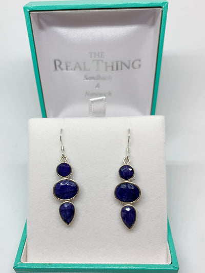 Sapphire Triple Stone Drop Earrings