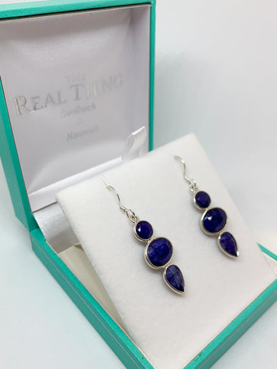 Sapphire Triple Stone Drop Earrings