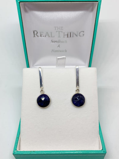 Sapphire Round Bar Drop Earrings