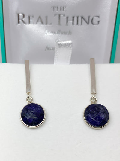 Sapphire Round Bar Drop Earrings