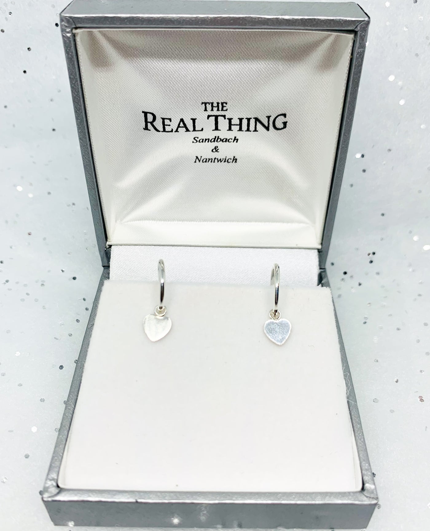 Silver Heart Charm Hoop Earrings