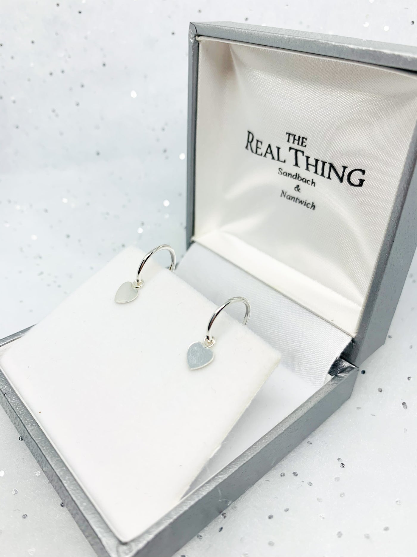 Silver Heart Charm Hoop Earrings