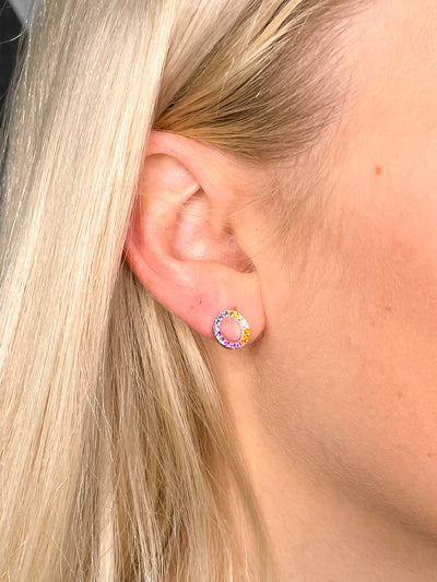 Dew CZ Rainbow Circle Stud Earrings