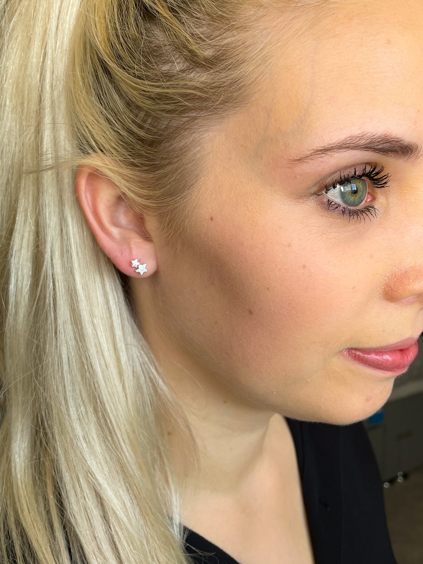 Dew CZ Double Star Stud Earrings
