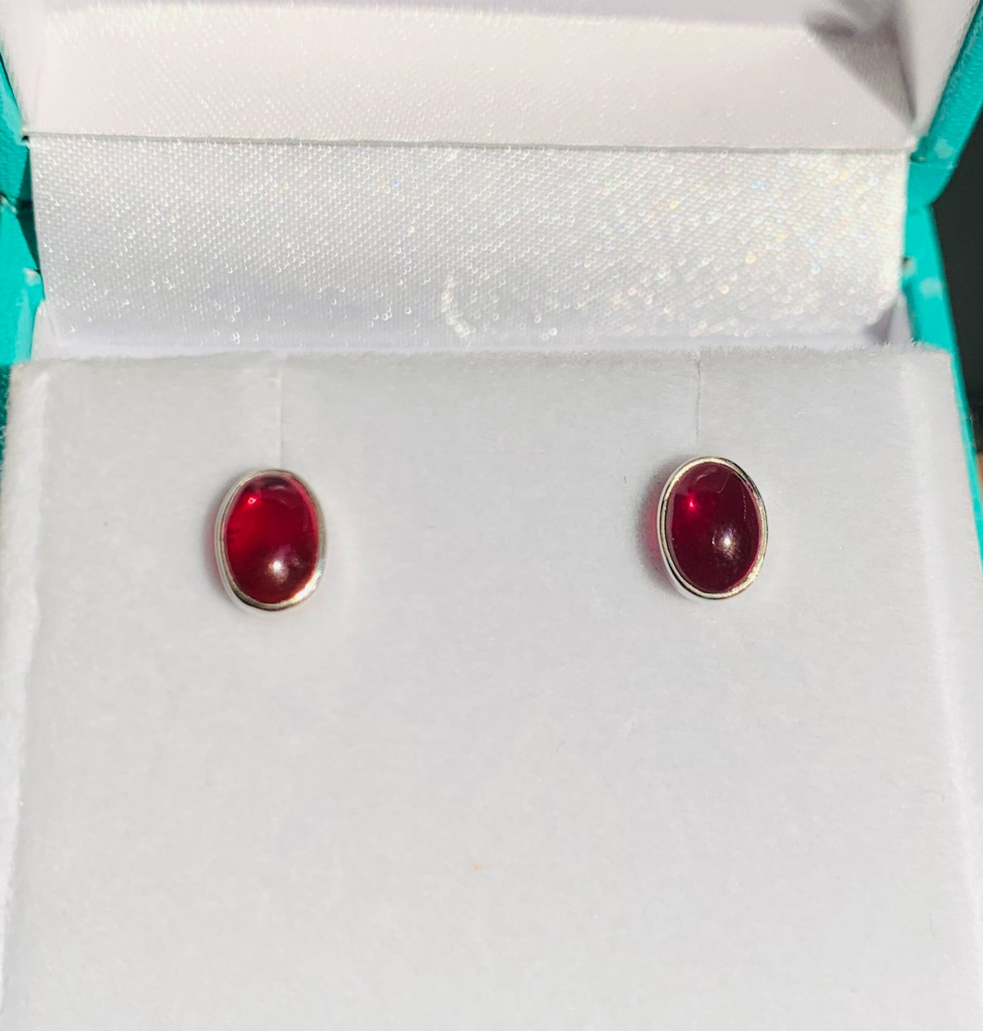 Oval Garnet Smooth Stud Earrings