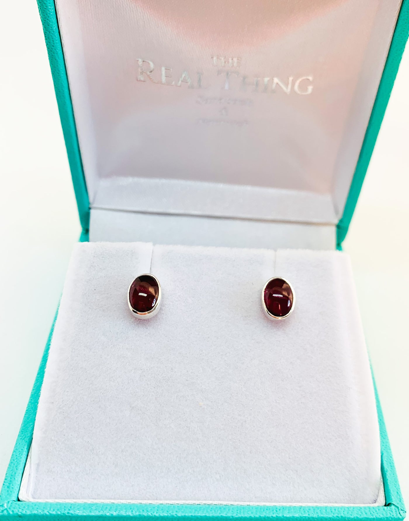 Oval Garnet Smooth Stud Earrings