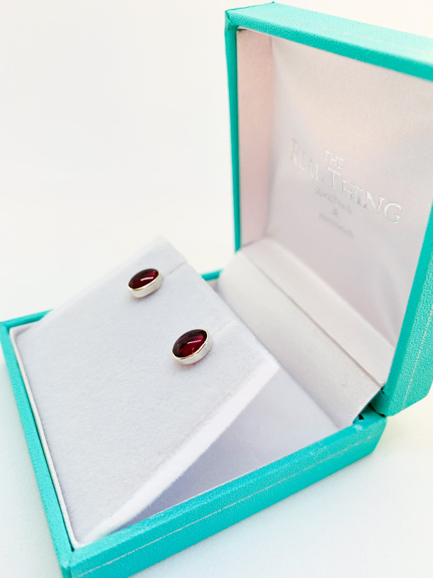 Oval Garnet Smooth Stud Earrings