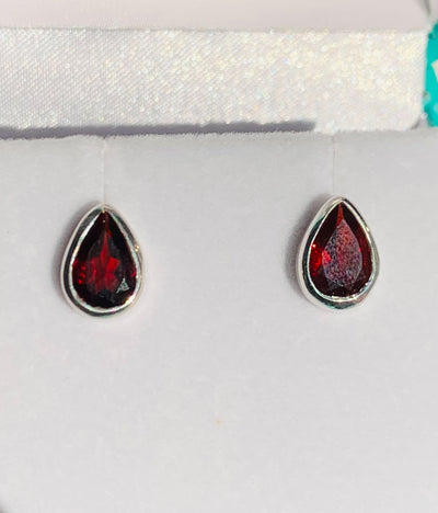 Garnet Teardrop Stud Earrings