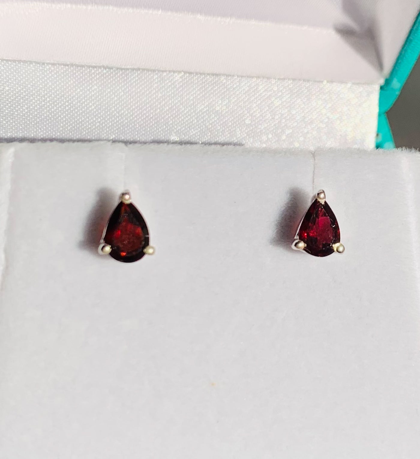 Teardrop Garnet Claw Set Stud Earrings