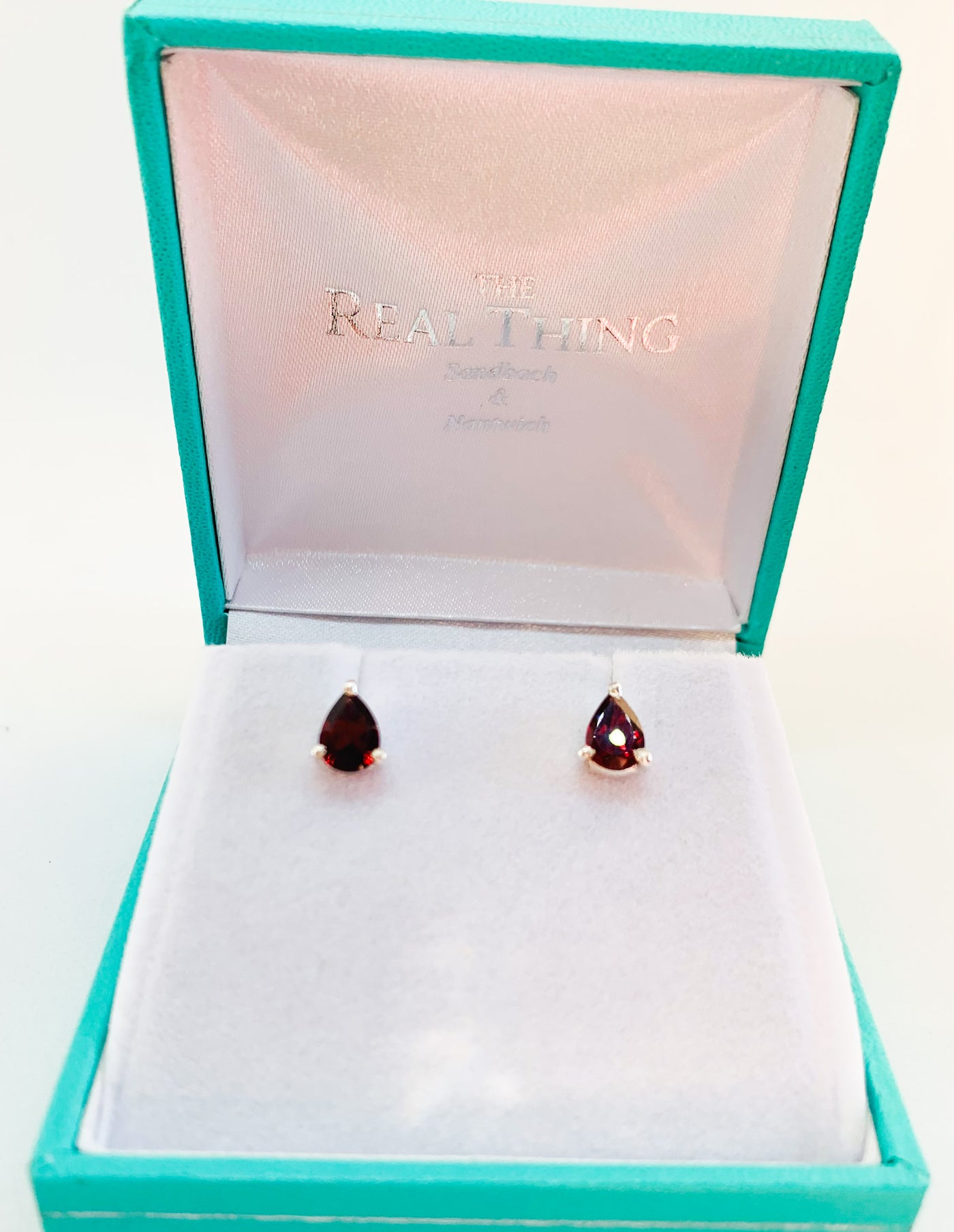 Teardrop Garnet Claw Set Stud Earrings