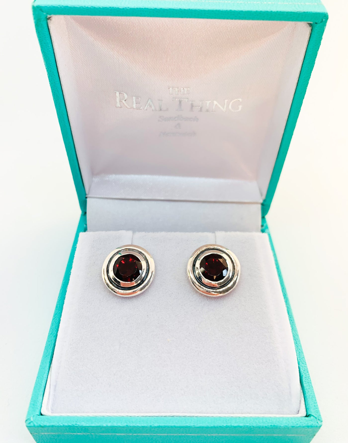 Round Garnet Double Surround Stud Earrings