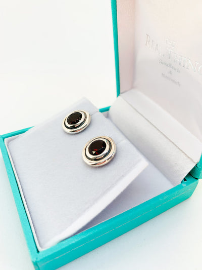 Round Garnet Double Surround Stud Earrings