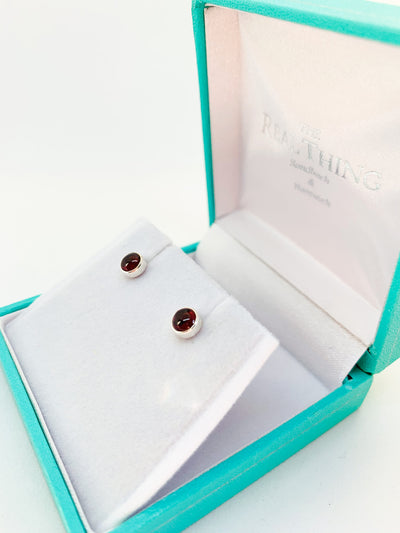 Round Garnet 5mm Smooth Stud Earrings