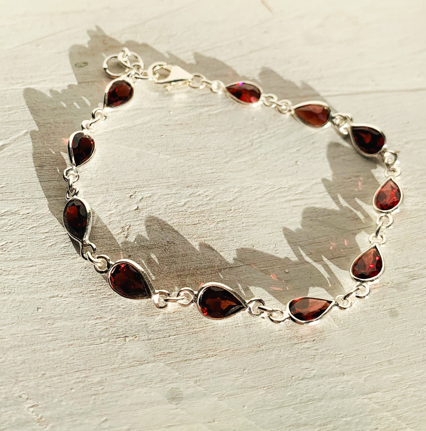 Garnet Teardrop Link Bracelet