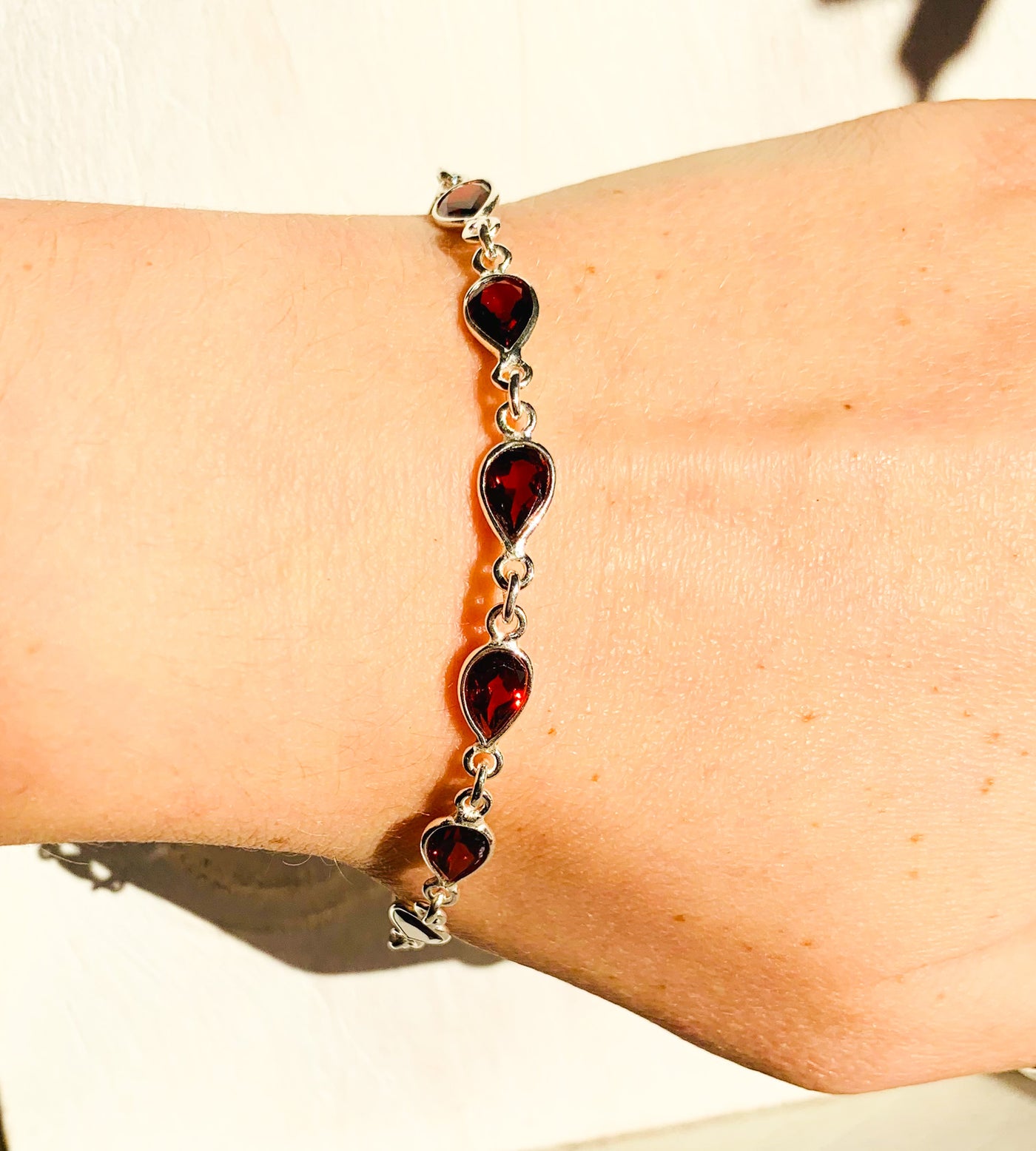 Garnet Teardrop Link Bracelet