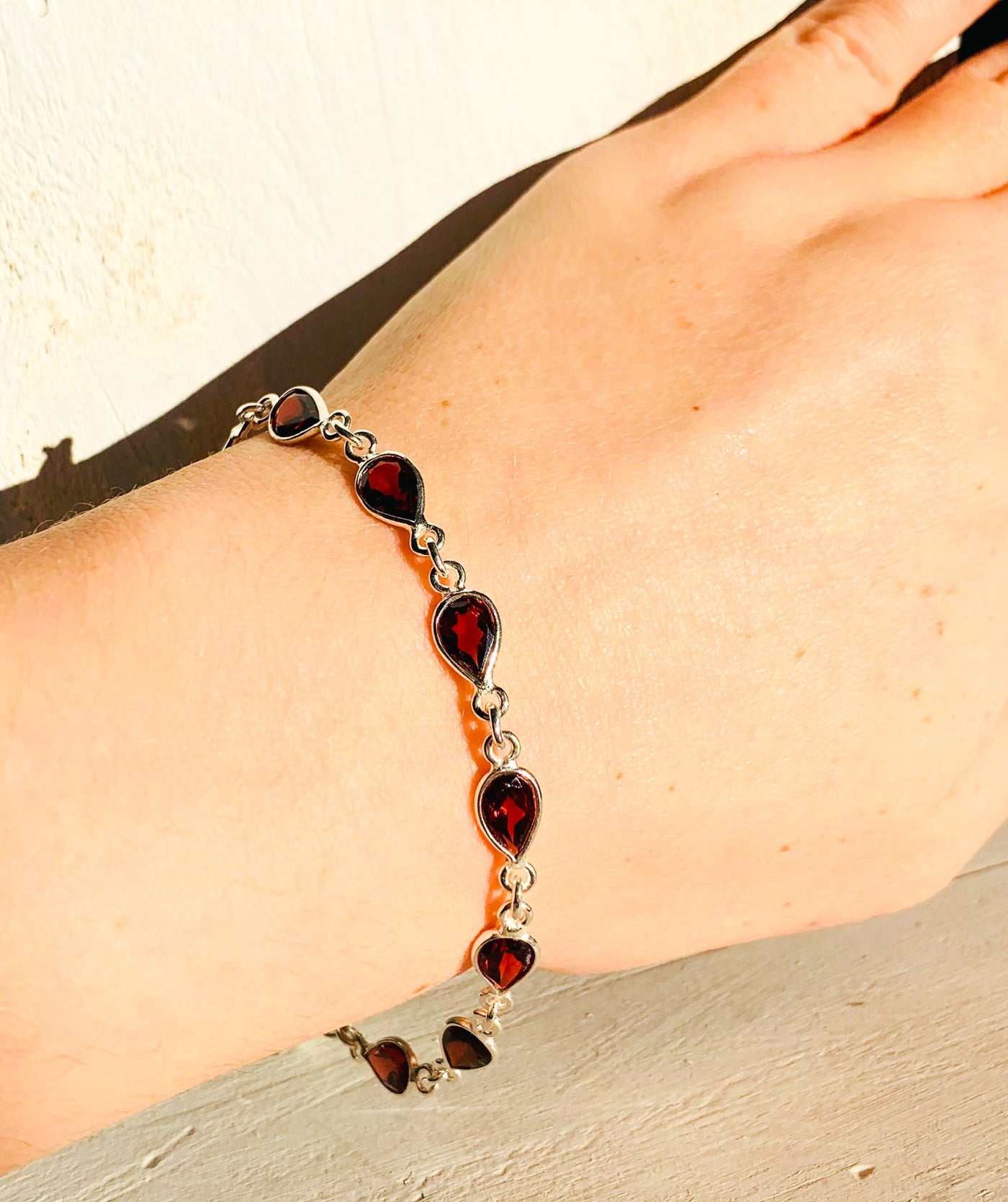 Garnet Teardrop Link Bracelet