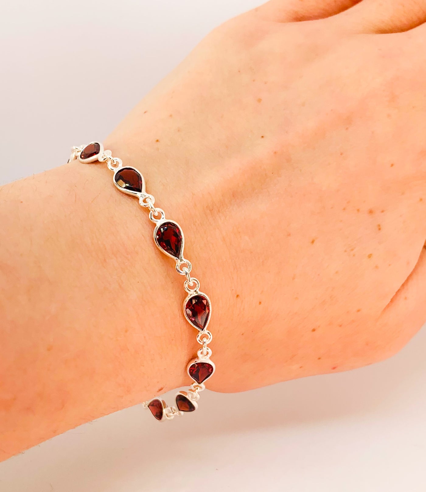 Garnet Teardrop Link Bracelet