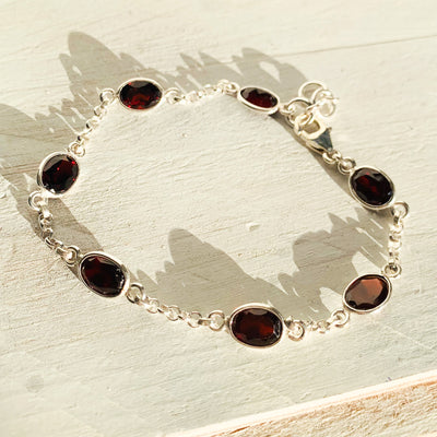 Garnet Oval Chain Bracelet
