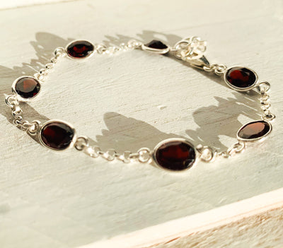 Garnet Oval Chain Bracelet