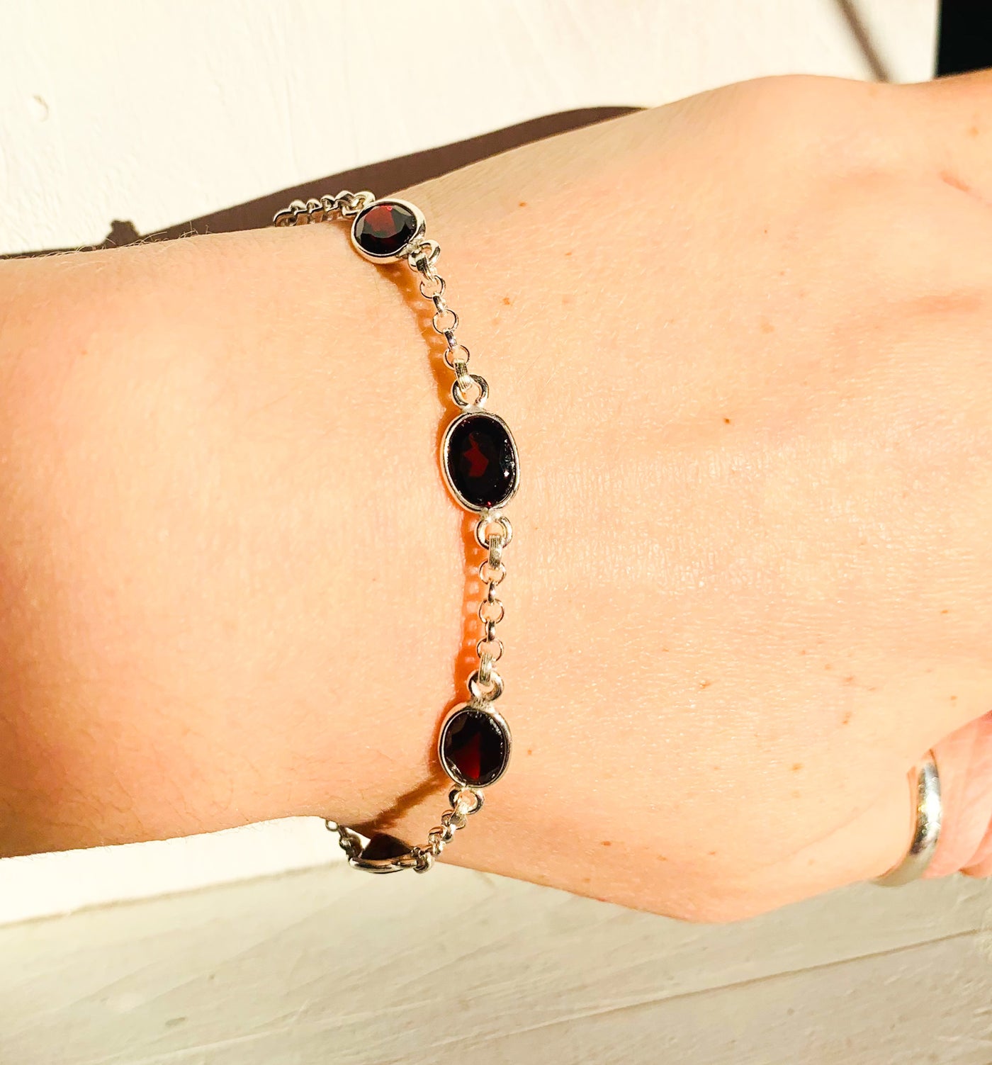 Garnet Oval Chain Bracelet