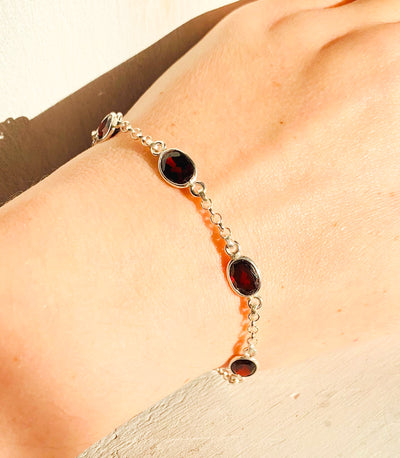 Garnet Oval Chain Bracelet