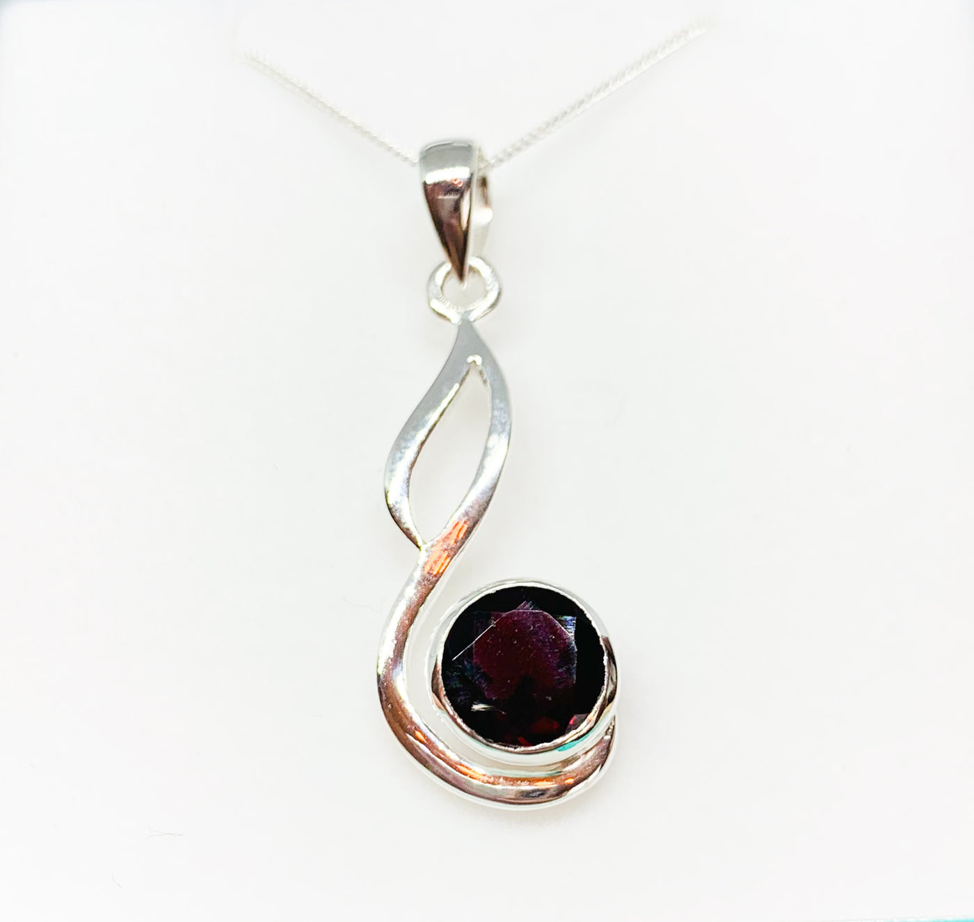 Garnet Round Long Looped Pendant