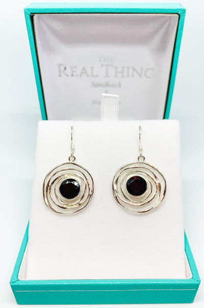 Round Garnet Circles Drop Earrings