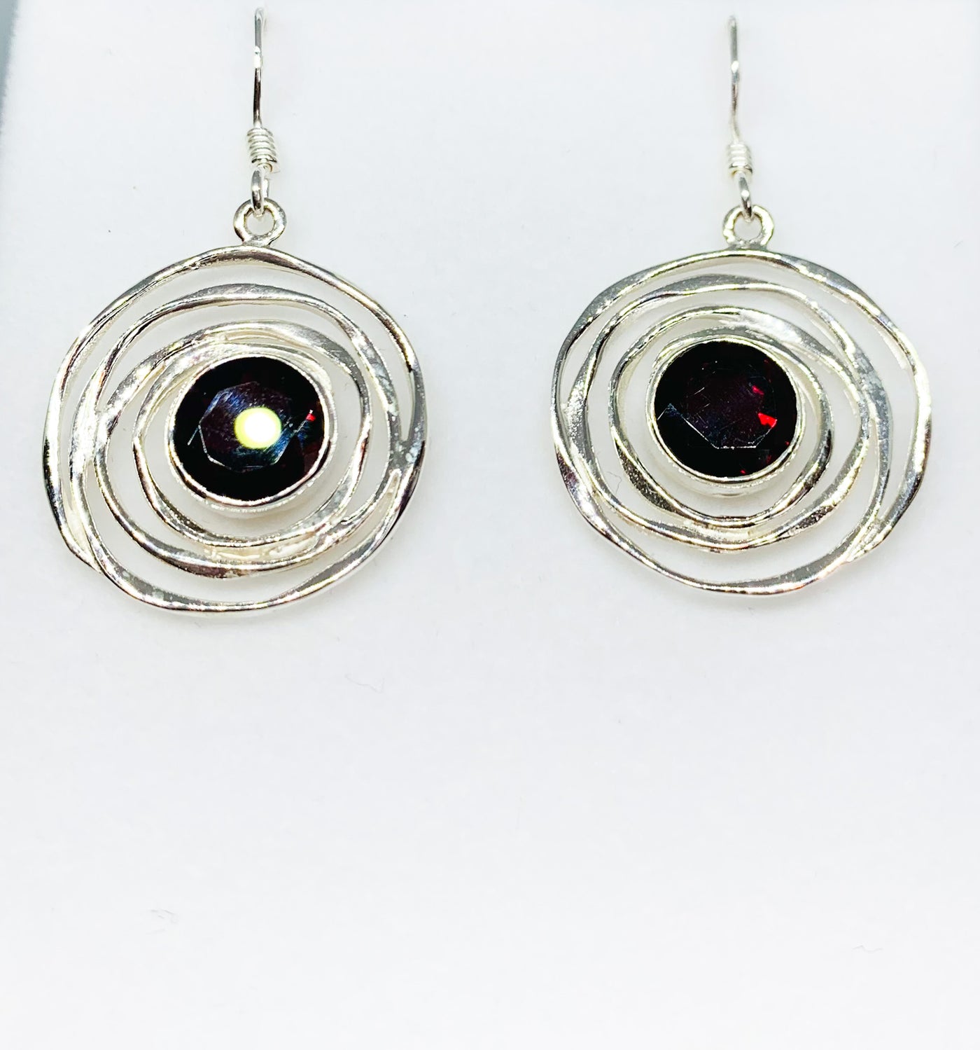 Round Garnet Circles Drop Earrings