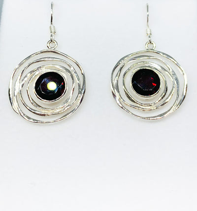 Round Garnet Circles Drop Earrings