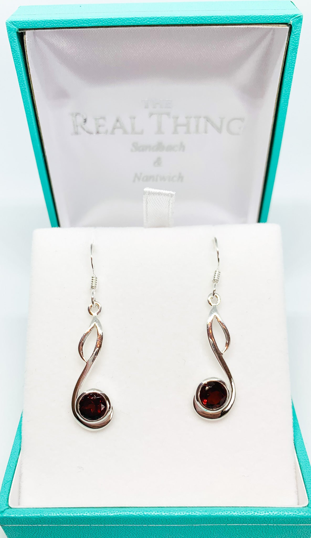 Round Garnet Long Looped Drop Earrings