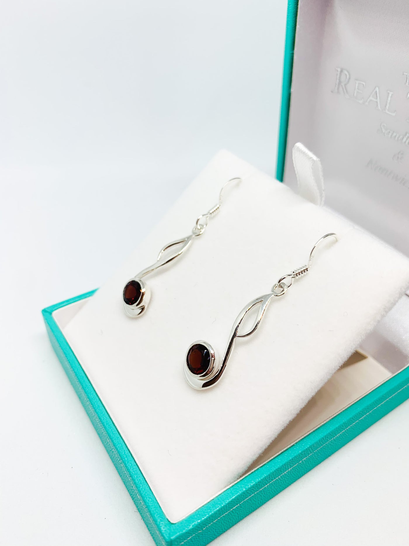 Round Garnet Long Looped Drop Earrings