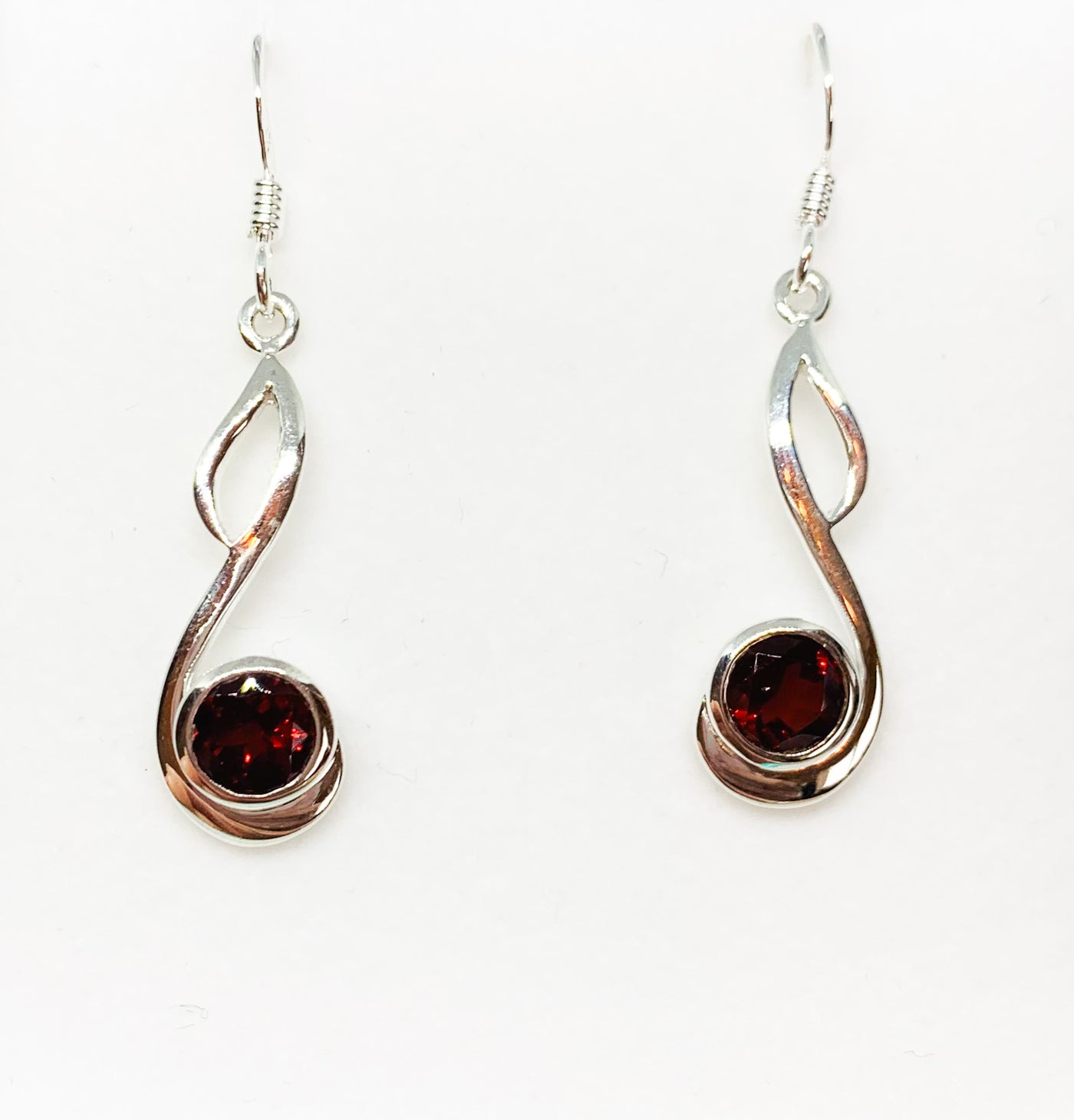 Round Garnet Long Looped Drop Earrings