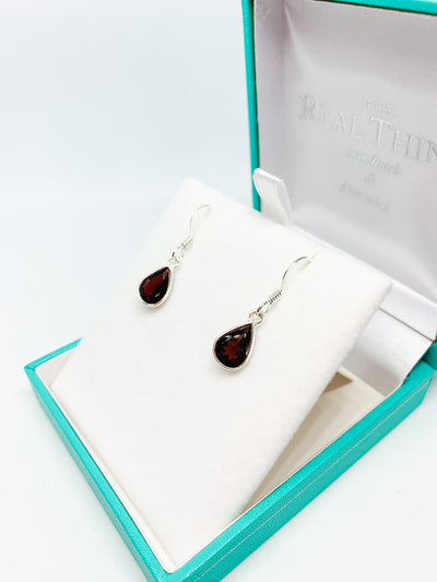 Garnet Facetted Teardrop Drop Earrings