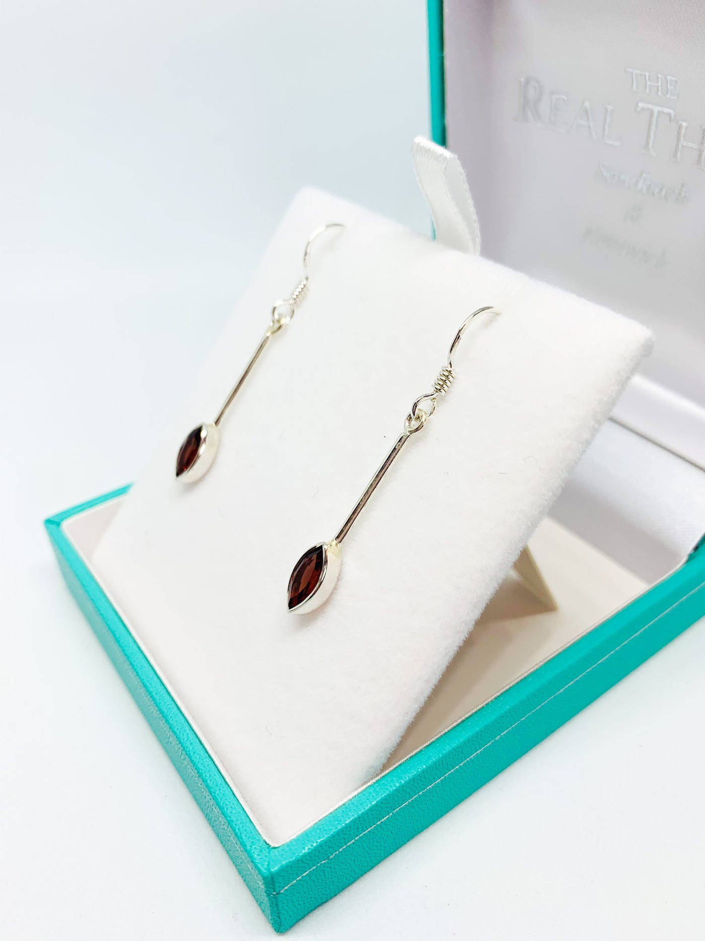 Garnet Marquis Bar Drop Earrings