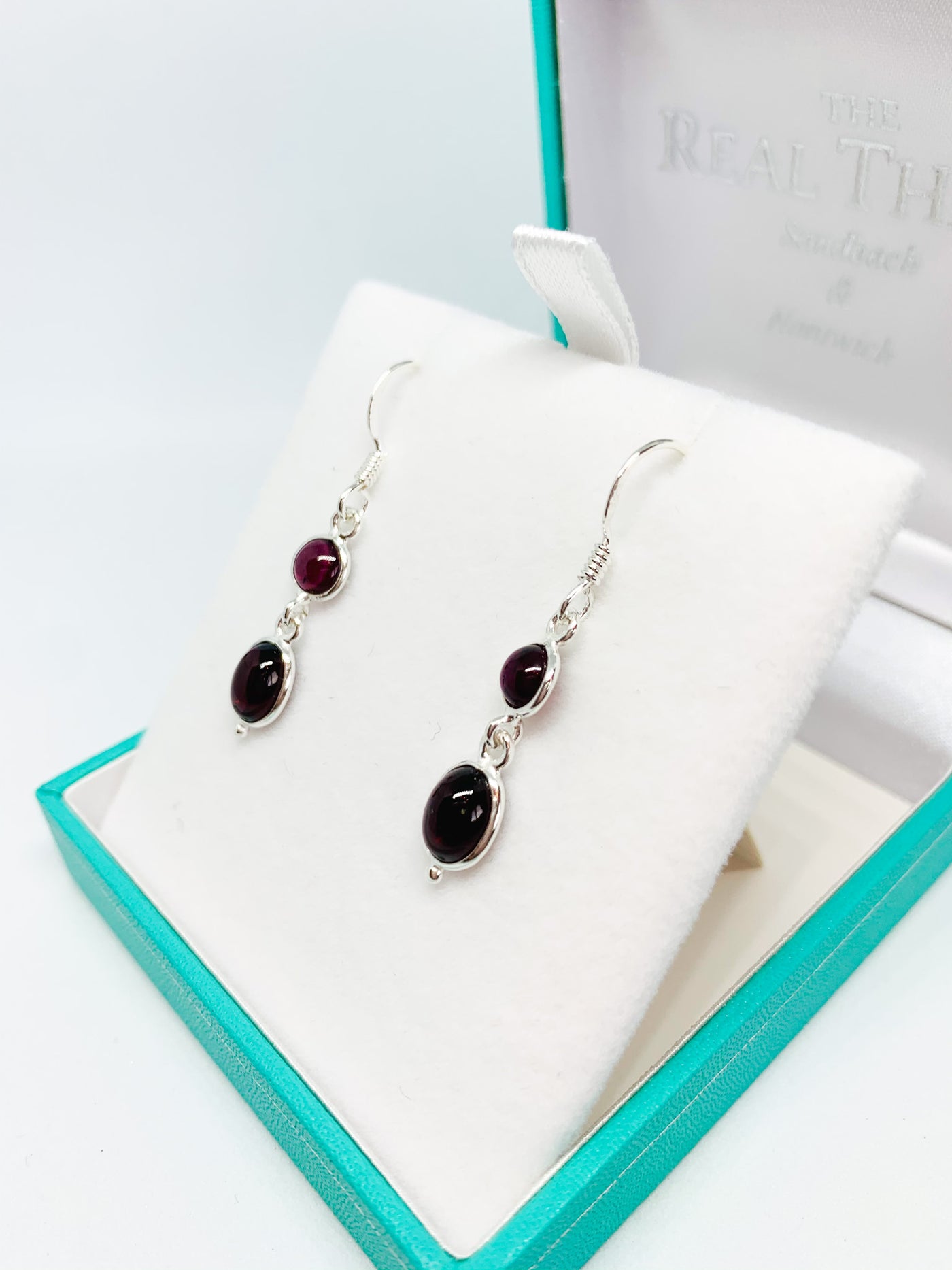 Garnet Double Stone Drop Earrings