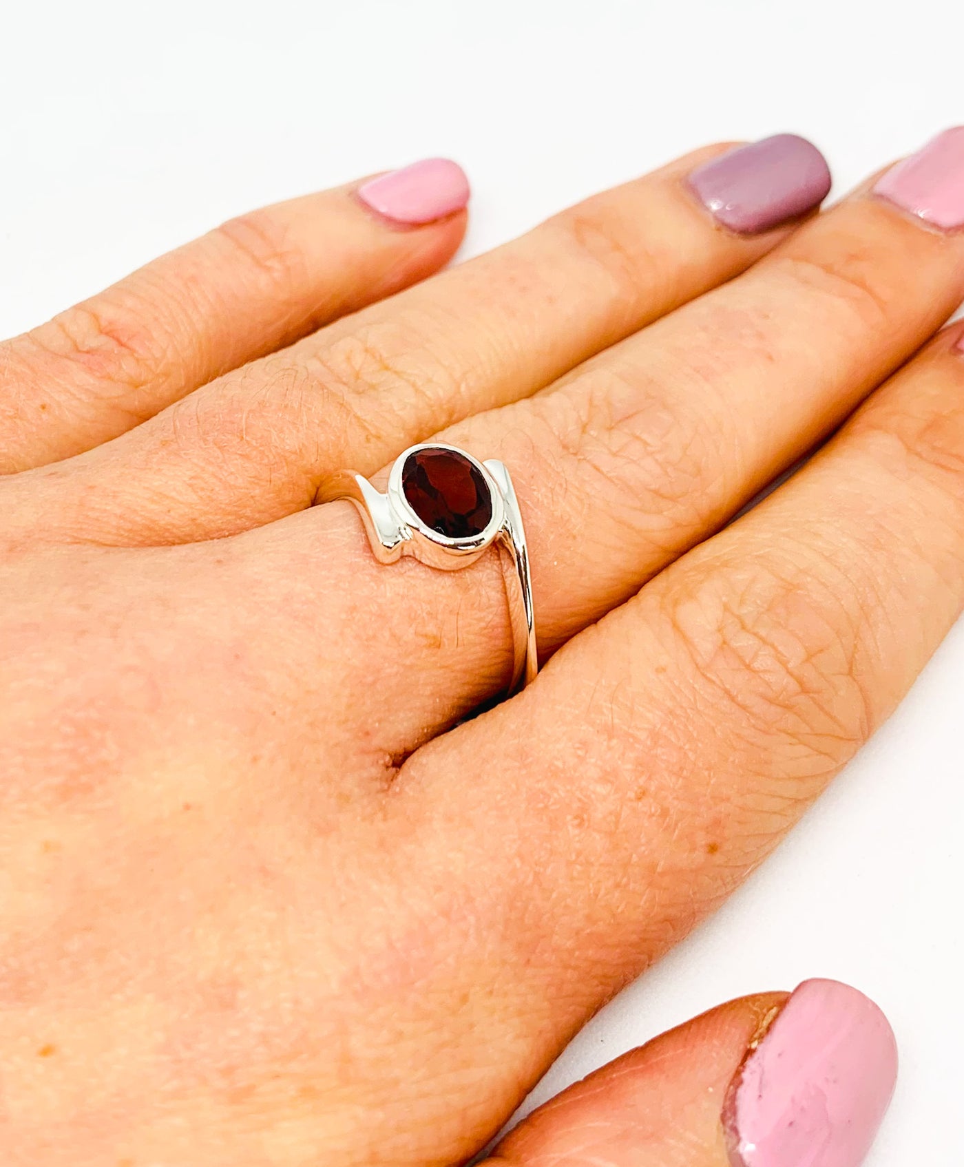 Oval Garnet Twist Ring