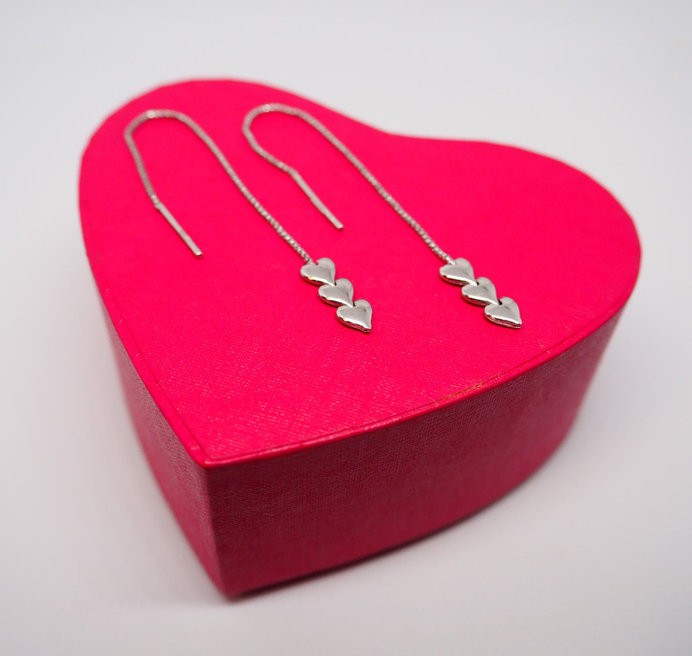 Silver Heart Pull Through Earrings