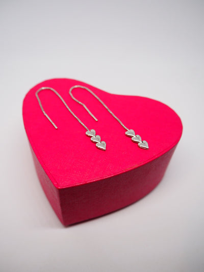 Silver Heart Pull Through Earrings