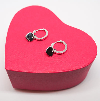 Silver Heart Huggie Hoop Earrings