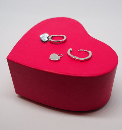 Silver Heart Huggie Hoop Earrings