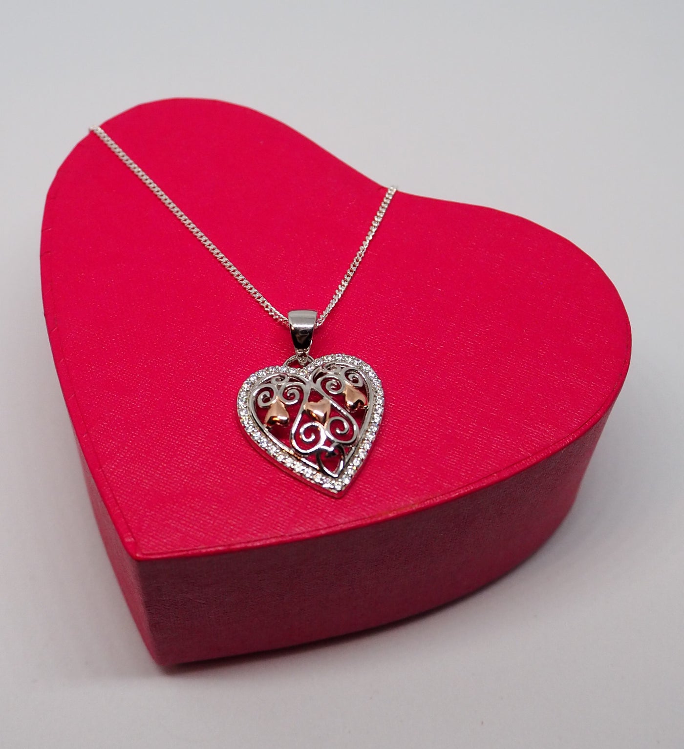 Silver & Rose Gold CZ Heart Pendant