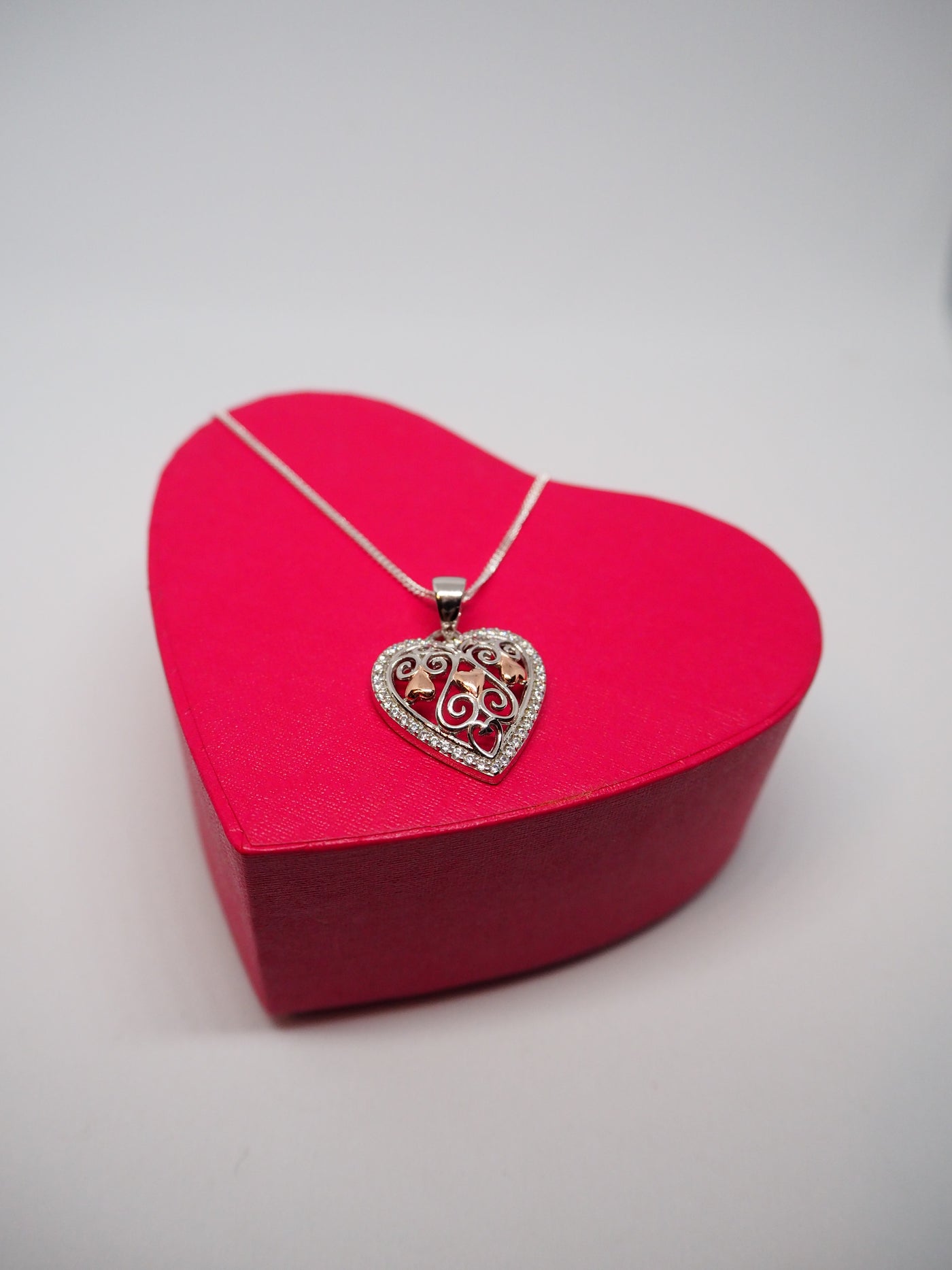 Silver & Rose Gold CZ Heart Pendant