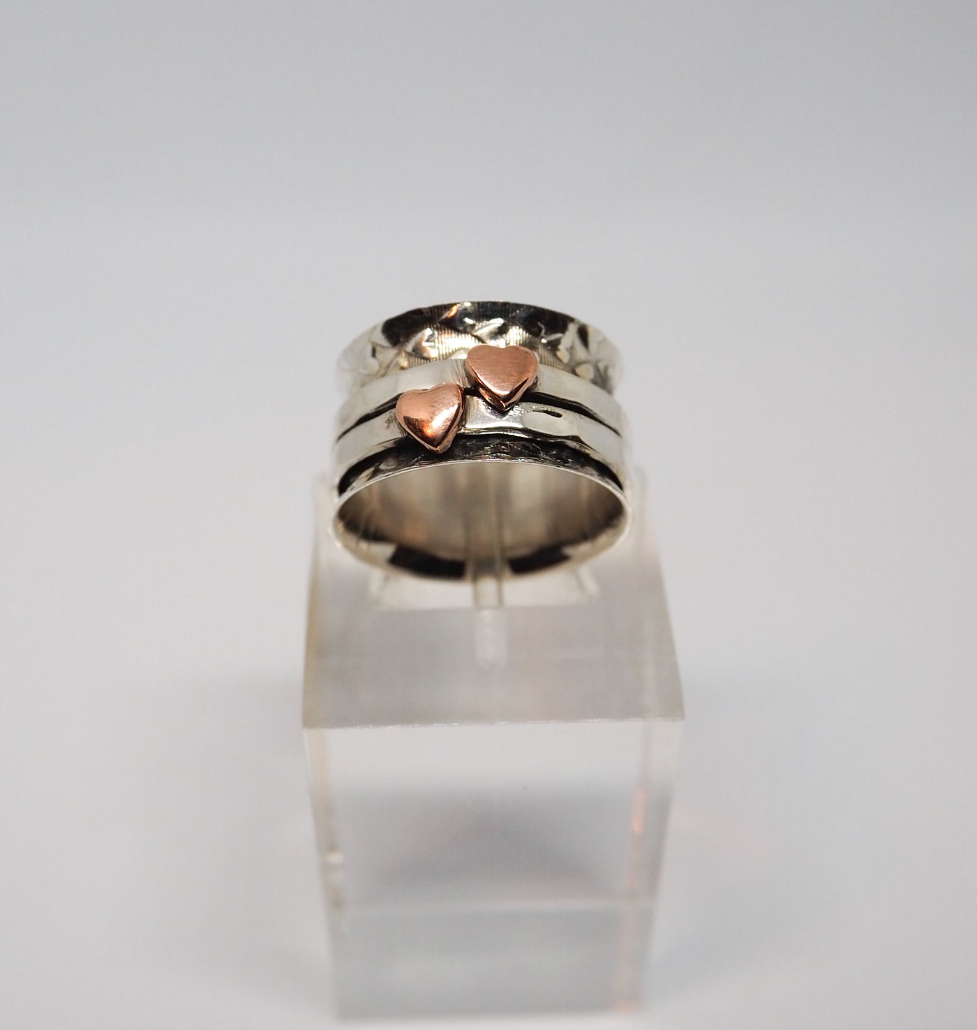 Silver & Rose Gold Hearts Spinning Ring