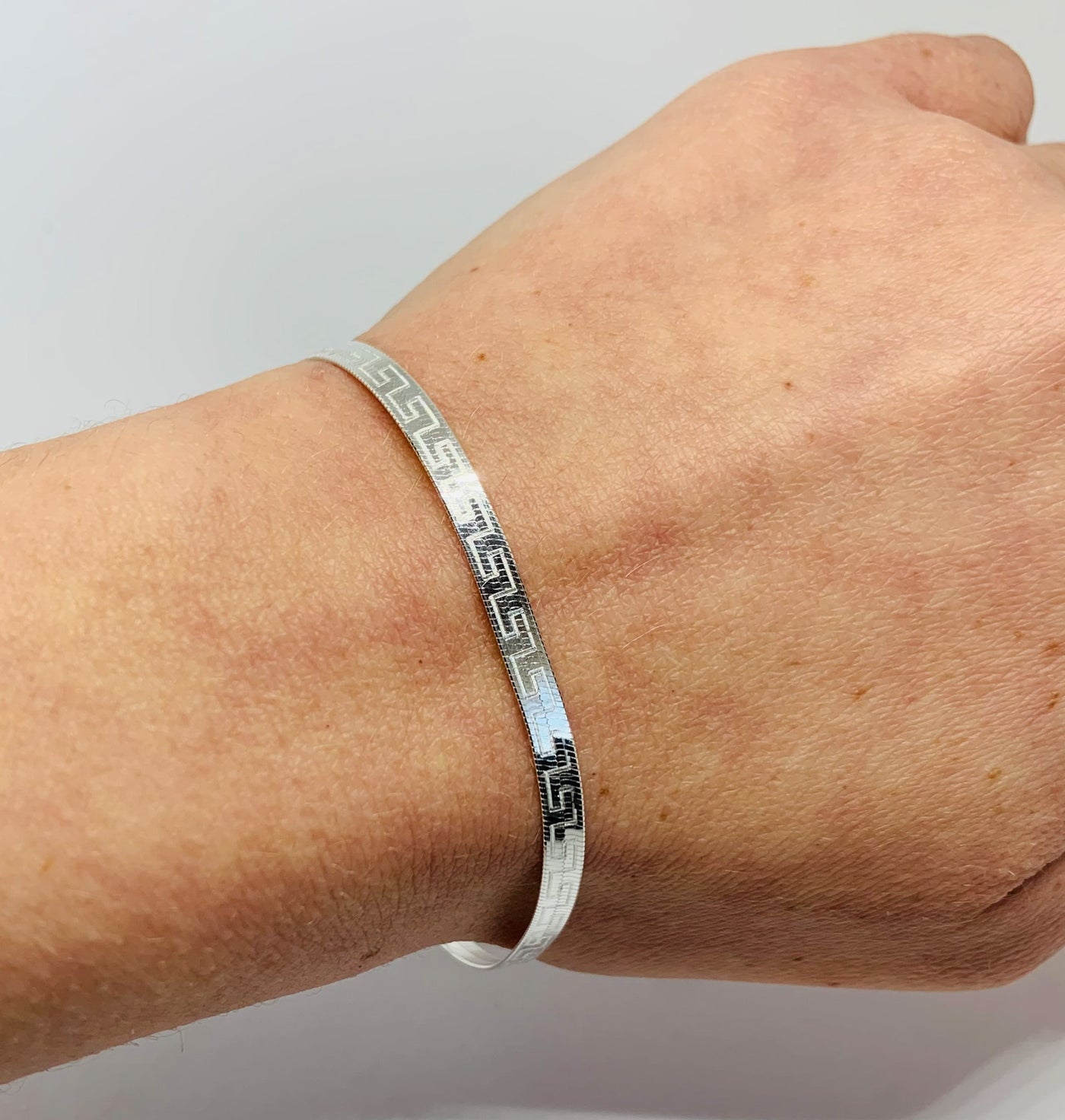 Silver Greek Key Flat Bracelet