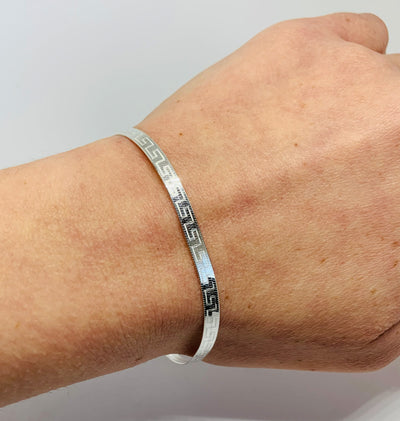 Silver Greek Key Flat Bracelet