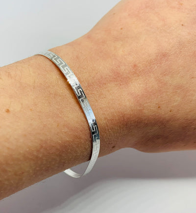 Silver Greek Key Flat Bracelet