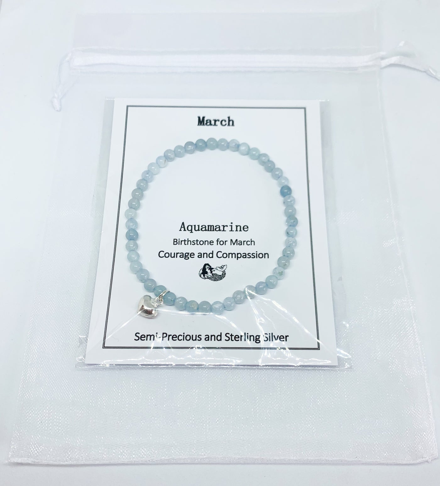Aquamarine Bead Heart Bracelet