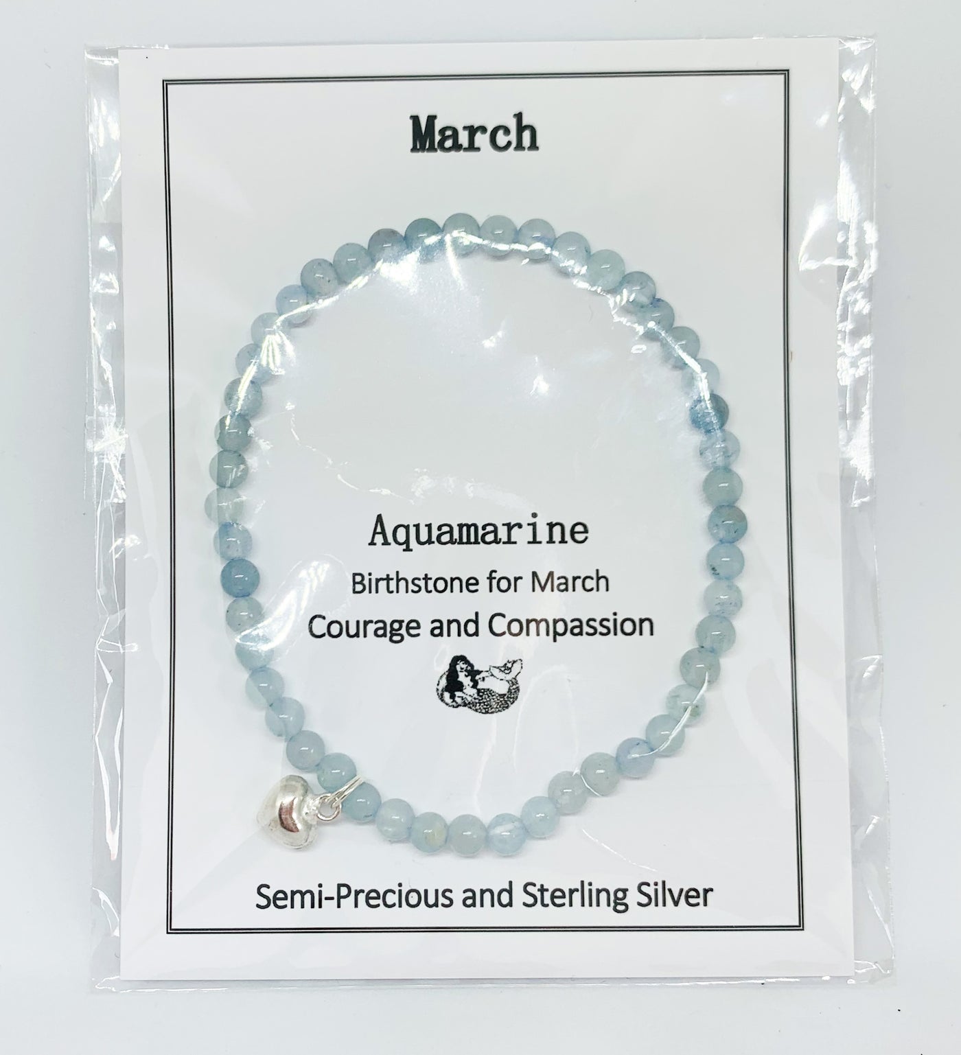 Aquamarine Bead Heart Bracelet